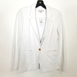 Loft Women Terry Ponte Blazer‎ Jacket Sz XS White Button Up Office Preppy Casual
